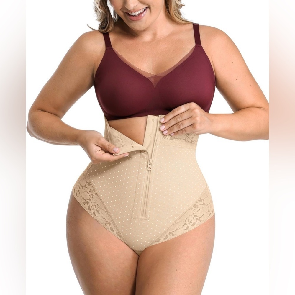 SHAPELLX Women’s Tummy Control Thong Shapewear Hook Zipper Closure